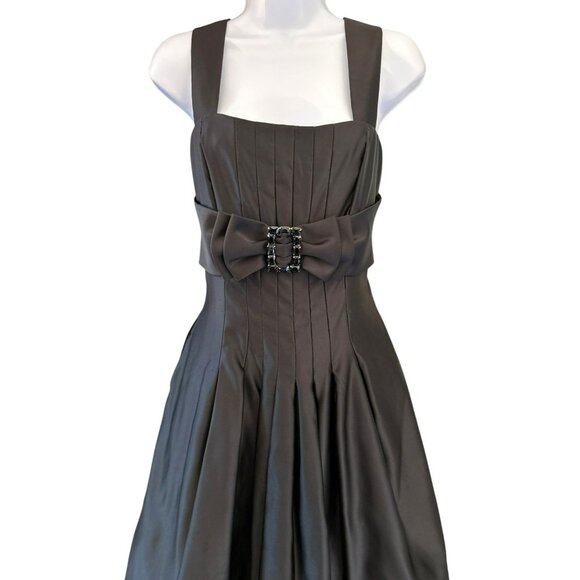 Vintage Jessica McClintock Black Cocktail Dress Bow Gem Belt Accent Sz 12 Y2K - Picture 2 of 9